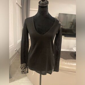 Zara knit wool blend embellished top S